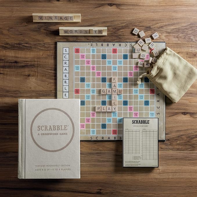 WS Game Company Scrabble, Monopoly, and Clue Vintage Board Games Bookshelf Collection For 2-6 Players, Ages 8+