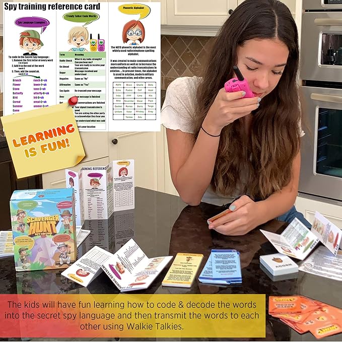 Scavenger Hunt Game for Kids - Walkie Talkies Games Outdoor Active Play Camping Games for Kids Families Treasure Hunt Spy Kit Fun Rainy day PA Activities Board Game for Girls Boys Teens 8-12+