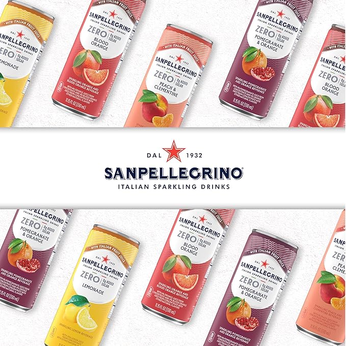 Sanpellegrino Zero Grams Added Sugar Italian Sparkling Drinks, Sparkling Peach Clementine Beverage, 11.15 Fl Oz (Pack of 24)