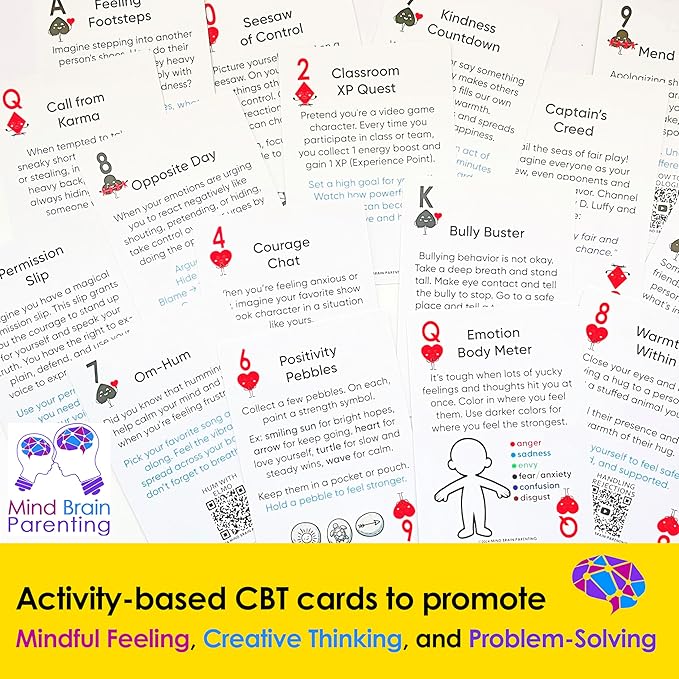 Mind Brain Emotion 52 Essential Coping Skills for Kids: Mindfulness CBT Cards for Stress, Anxiety, Anger, Executive Functioning, Coping Strategies for Anxious Generation, Family, School Therapy Game
