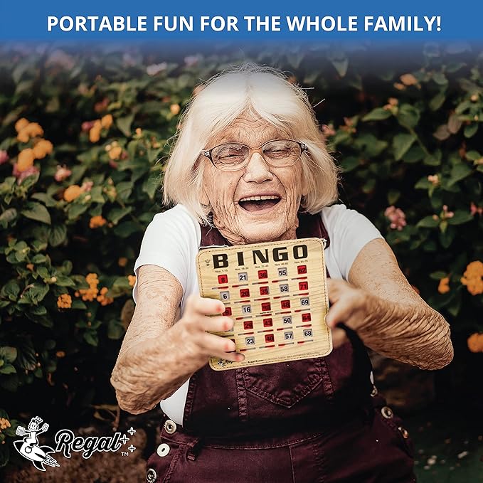 Regal Bingo Bulk Bingo Cards with Sliding Windows - Reusable Bingo Game Cards for Adults Large Group - 50 Pack, Woodgrain