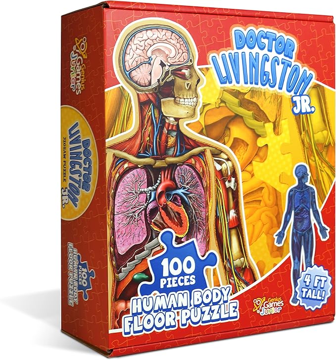 Human Anatomy Kids Floor Puzzle - Dr Livingston Jr's 100-Piece Full Body Jigsaw Puzzle - 4 FT Medically Accurate Floor Puzzles for Kids Ages 6-8, 4-8, 8-10 - Educational Toys for Children, Toddlers