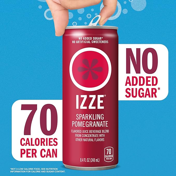 IZZE Sparkling Juice Beverage Blend, Pomegranate, No Sugar Added, 8.4 FL OZ, 24 Cans