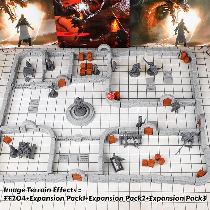 Dungeon Walls 40pcs 28mm Miniature RPG Terrain Modular System DND Building Accessories for Tabletop Role Playing Scenes, Gift of Christmas Halloween for DM (Expansion Pack 1)