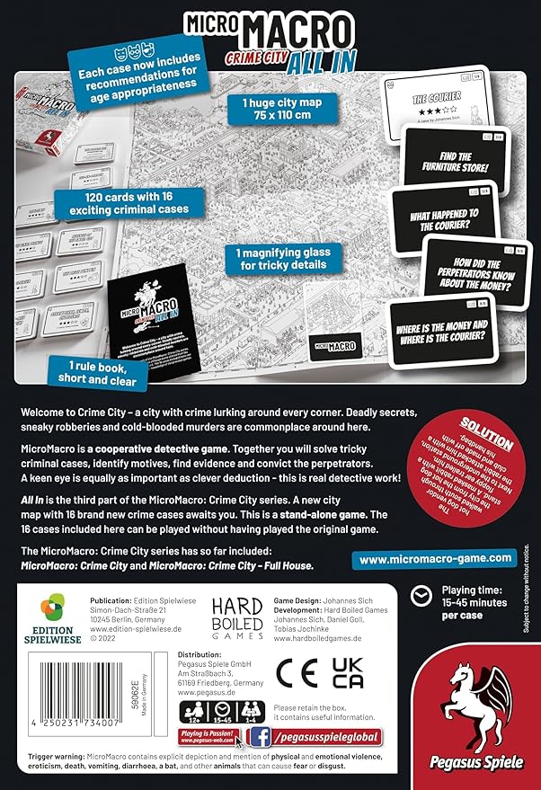 MicroMacro: Crime City 3: All in – Board Game by Pegasus Spiele - 1-4 Players – Board Games for Family – 15-45 Minutes of Gameplay – Games for Game Night – Teens and Adults Ages 14+ - English Version