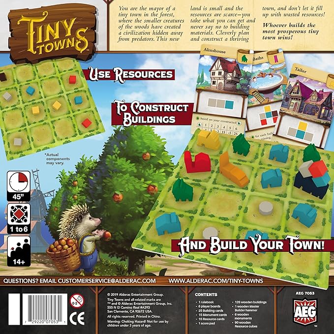 AEG Tiny Towns | Award-Winning Abstract Strategy Board Game | Plan and Construct a Thriving Town | Puzzly City Building | 1-6 Players | Ages 14+