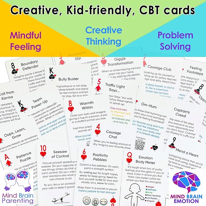 Mind Brain Emotion 52 Essential Coping Skills for Kids: Mindfulness CBT Cards for Stress, Anxiety, Anger, Executive Functioning, Coping Strategies for Anxious Generation, Family, School Therapy Game