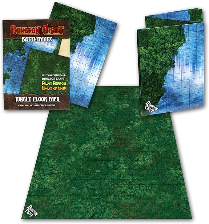 Dungeon Craft Jungle Battle Map for DND & TTRPG – Double-Sided Laminated 33x24 Mat – Compatible with Fallen Kingdom, Jungles of Dread – Tabletop Terrain Grid