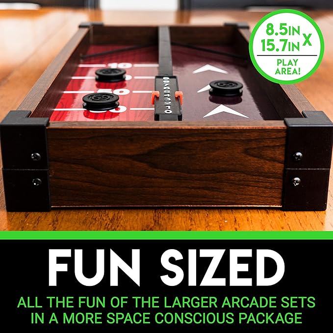 Franklin Sports Shuffleboard and Sling Puck Game - Slingshot Hockey and Shuffleboard Set with Pucks and Game Boards - 8 Mini Pucks and Slings Included