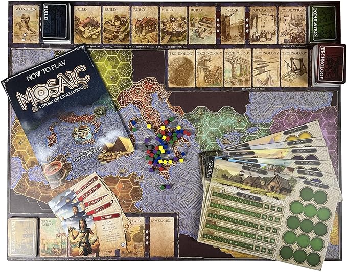 Mosaic: A Story of Civilization - Strategy Board Game for Adults and Family | Fast, Fun, Action-Selection and Area Control Game | 1-6 Players | Ages 14 and Up | 120 Minutes | by Forbidden Games