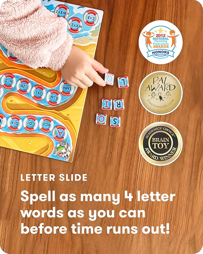 SimplyFun Letter Slide - Enhance Vocabulary and Language Skills with This Educational Game, Focused on Spelling, Consonants & Vowels, Fun for 2-4 Players, Ages 7 & Up