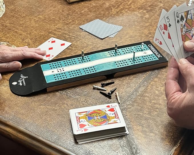 Folding Travel Cribbage Game | Lightweight Portable Cribbage Set (Wine & White)