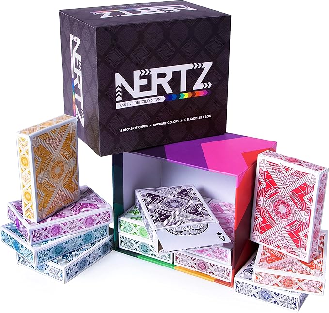 Brybelly Nertz Card Game 12 Decks of Standard 3.5 x 2.5 Wide Poker Cards - Playing Cards 12 Pack for Dutch Blitz Card Game with 12 Unique Colors