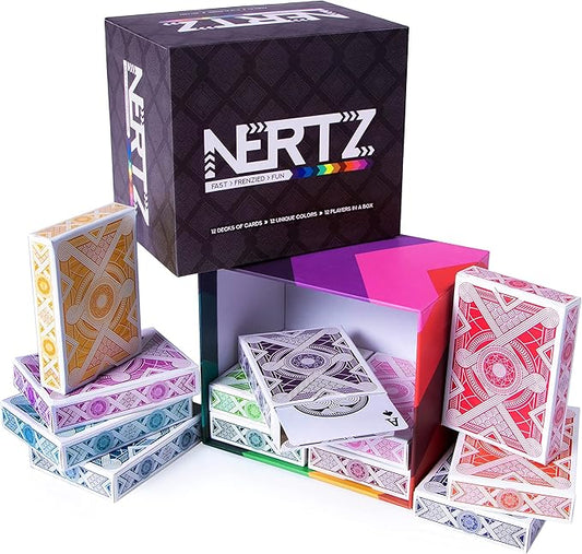 Brybelly Nertz Card Game 12 Decks of Standard 3.5 x 2.5 Wide Poker Cards - Playing Cards 12 Pack for Dutch Blitz Card Game with 12 Unique Colors