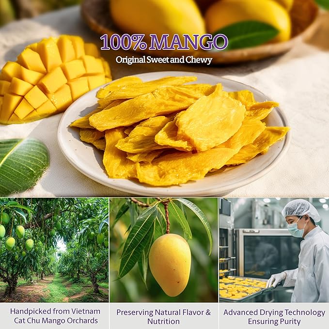 Vinamit Air Dried Mango | Naturally Sweet Mango Slices | 3.5 oz Bag | Vegan, Non-GMO, Gluten-Free & Low Added Sugar | Rich in Potassium | Ideal for Travel, Healthy Snacking