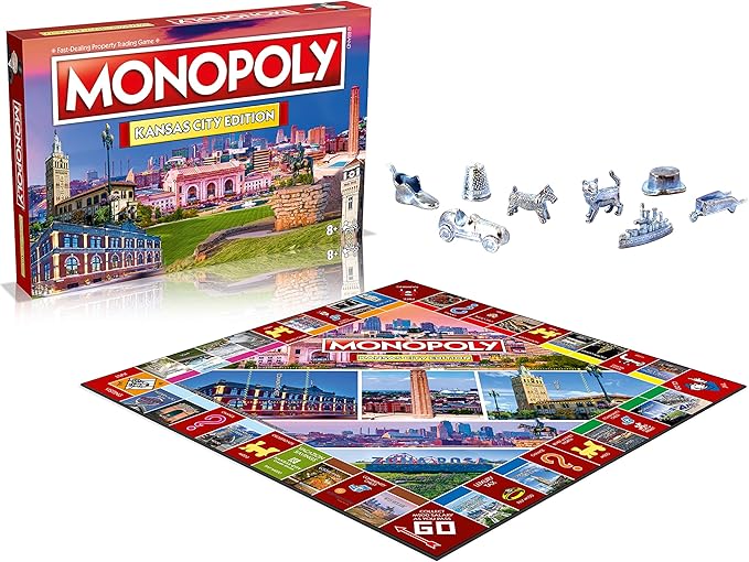 Monopoly Board Game - Kansas City Edition: 2-6 Players Family Board Games for Kids and Adults, Board Games for Kids 8 and up, for Kids and Adults, Ideal for Game Night