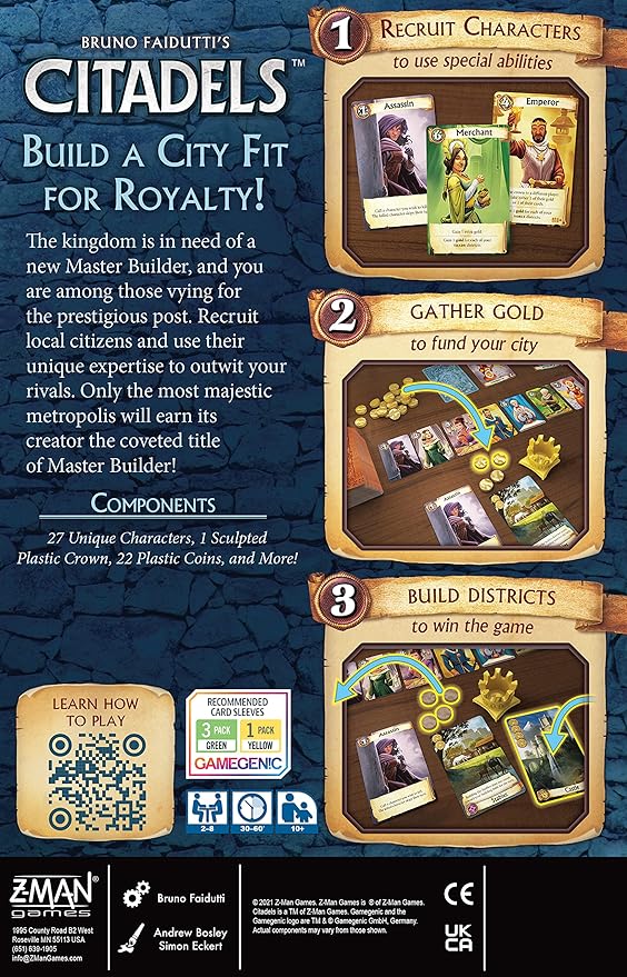 Citadels Revised Edition Board Game - Master Builder Showdown! Medieval Strategy Game for Kids & Adults, Ages 10+, 2-8 Players, 30-60 Min Playtime, Made by Z-Man Games