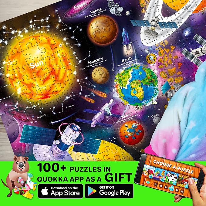 QUOKKA Puzzles for Kids Ages 4-6 - 3 Set 300 Piece Puzzles for Kids 6-8 - Learning Map of The United States World Space Puzzle - Educational Games for Kid 8-10 - Toys for 12 Year Old Boys and Girls
