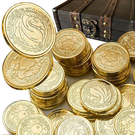 Dragon Gold Metal Pirate Coin-110 Coin Treasure Set, Suitable for Board, Tokens, Simulated Currency, Treasure chests, for and DND Metal Tokens for Dungeons and Dragons (Gold 110 Pieces)