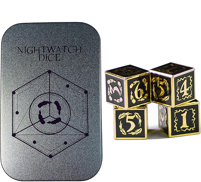 Metal Dice Set Collection for DND and All TRPG Games (Nightwatch, Gold 4D6)