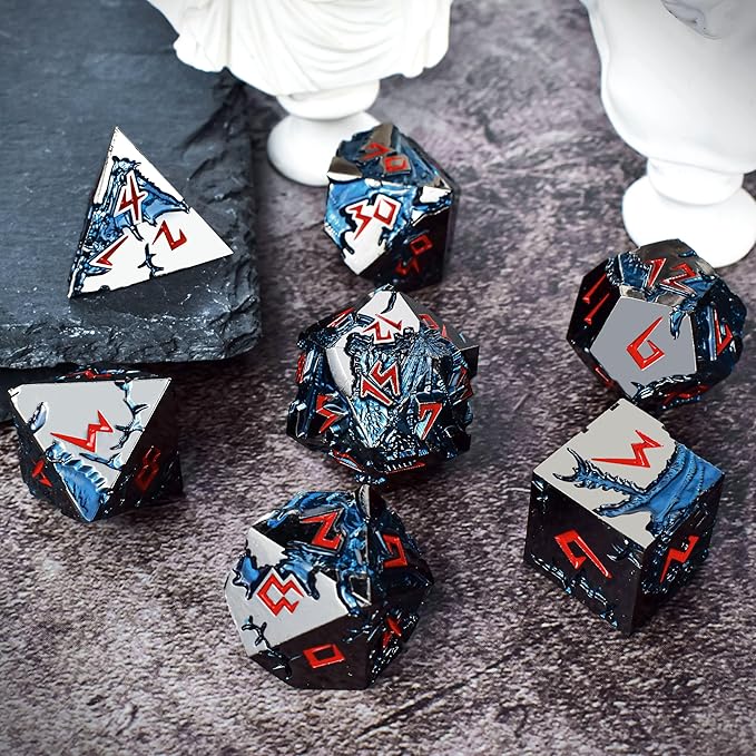 Rule Dice D&D Dice 7 Die Metal DND Dice Set, Weighted Metallic Dungeons and Dragons Dice Set, Large Polyhedral D and D Dice Sets, Cool MTG RPG Dice DND with Gifts Case for Role Playing (Black Red)