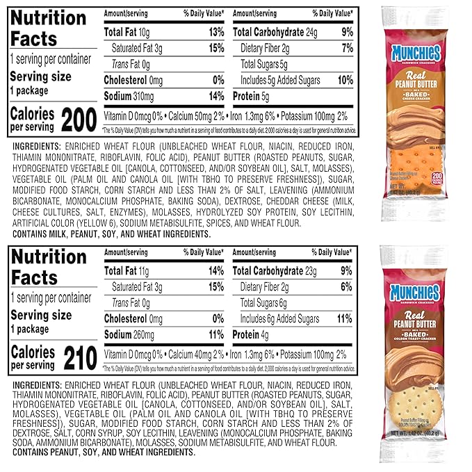 Munchies Sandwich Crackers, Assorted Peanut Butter Variety Pack (Pack of 4, 32 count)