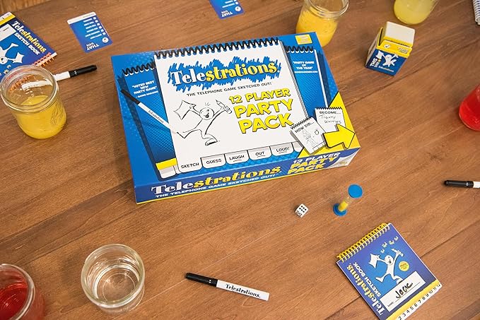 USAopoly Telestrations Party Pack 12 Player | 600 New Phrases to Sketch | Board Game | A Fun Family Game for Kids and Adults | Family Game Night Just Got Better | Telephone Game Sketched Out, Multi-colored