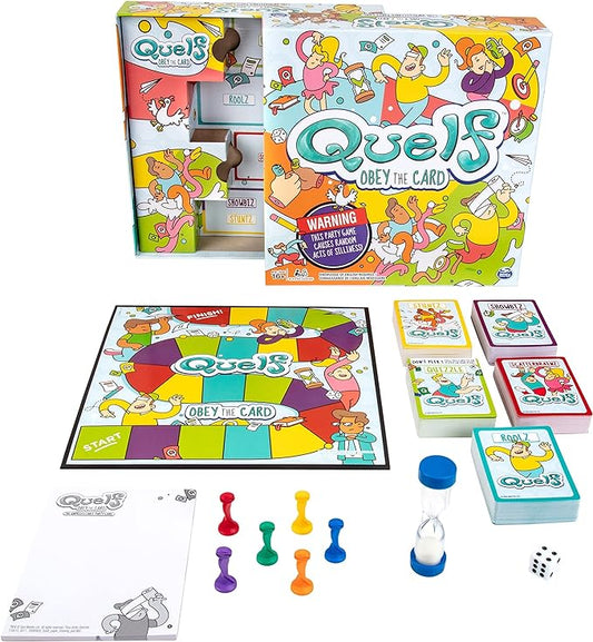 Spin Master Quelf Board Game: Party Game for Teens and Adults -Obey The Cards to Win Family Game Night - 300 Outrageous Action Cards Combines Quiz Questions, Stunts, Acting, and Hilarious Rules