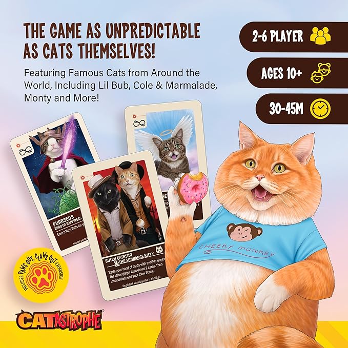 CATastrophe A Game of 9 Lives with Paws Out Expansion Pack! | The Purrfect Board Game for Family Night and Cat Lovers | Ages 10+ | 2-6 Players