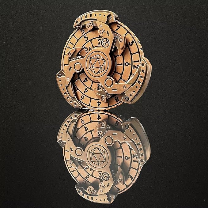 D&D Themed Fidget Spinner, dice Spinner, D4,D6, D8, D10, D12,D20,D% 7-in-1 Metal dice, Perfect for D&D Dungeons and Dragons, RPG and Pathfinder Role Playing Games (Black Gold)