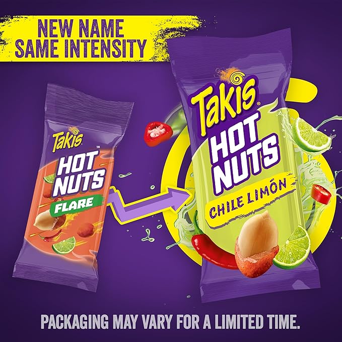 Takis Chile Limon Hot Nuts 3 ct, 12 pc / 3.2 oz Snack Size Case, Chili Pepper & Lime Flavored Mild Spicy Double-Crunch Peanuts