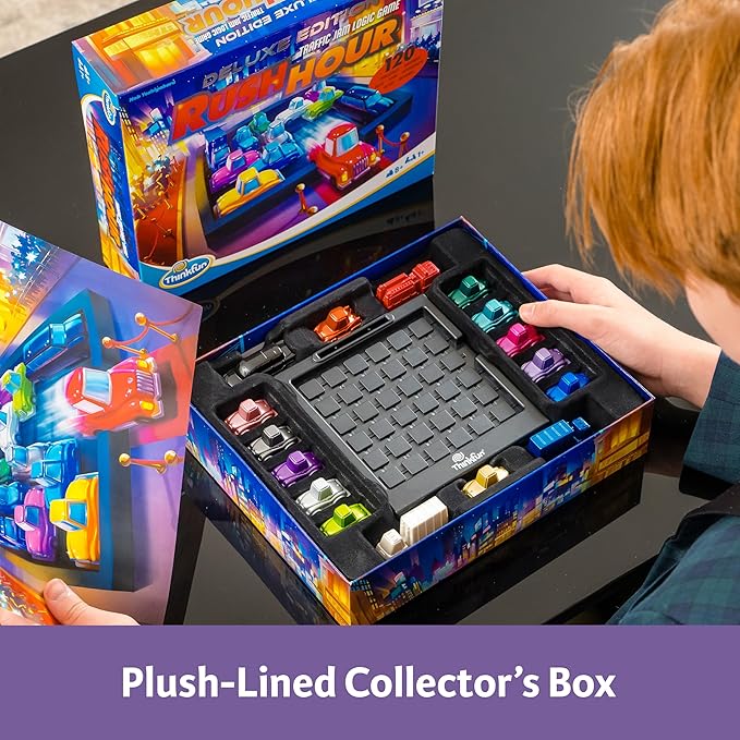 ThinkFun Rush Hour Deluxe – The Gamer's Logic Game | Navigate 120 Traffic Challenges with Collector's Edition Limo and Metallic Design | Ages 8+