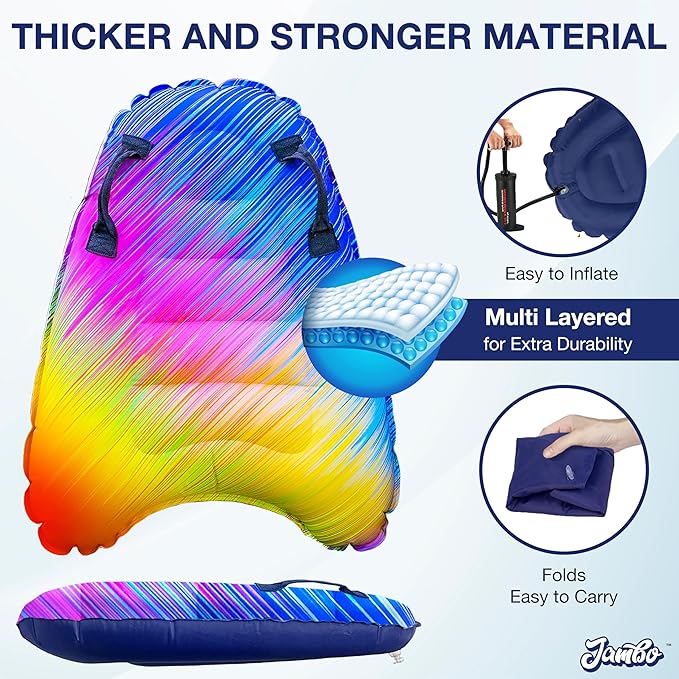 JAMBO Inflatable Surf Body Board with Handles, Boogie Board for Beach, Surfing Swimming Floating Surfboard Boards, Pool Floats Pool Beach Toy for Kids (Color Spiked Bodyboard) - 1 Pack