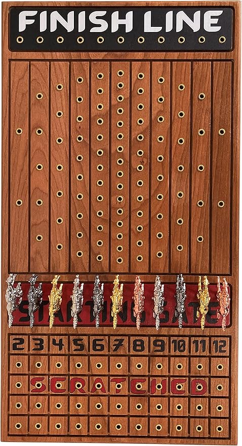 Horse Racing Game for Adults, Horse Race Board Game with 11 Luxurious Metal Horses (Gold, Silver, Black, Rose Gold), 22” Cherry Wood Horse Race Game Board, Dice & RoseGoldCard Included (Cherry)