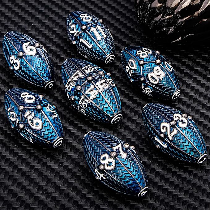 ARUOHHA DND Metal Dice Black Blue Dragon Egg Dice with Metal Box, Role Playing Game Polyhedral D and D Dice Set D20 D12 D10 D8 D6 D4