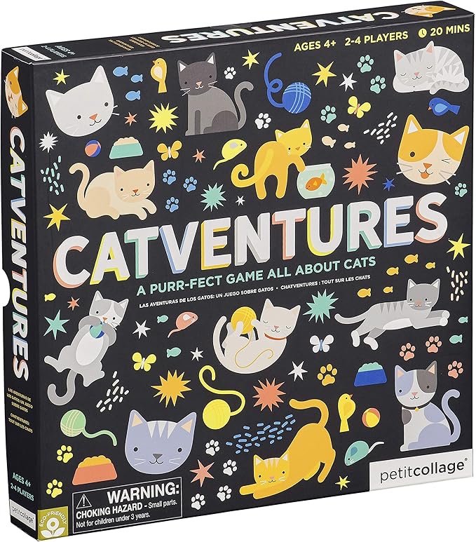 Petit Collage Catventures Board Game for Kids – Fun Cat Board Game for 2-4 Players, Made from Recycled Materials and Vegetable-Based Inks – Makes a Great Gift for Cat Lovers