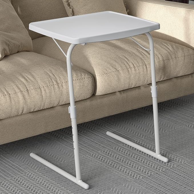 Allpop Max TV Tray Table, Large TV Dinner Tray for Eating, Adjustable Tray Stand on Couch & Bed, Folding Laptop Table with 6 Heights & 3 Tilt Angles, White