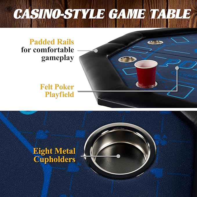 Barrington Poker Multiple Styles Folding Poker Table & Poker Table Top/Dining Table Collection, Durable Padded Rail Tables with Felt Playing Surface, Perfect for Texas Holdem Games