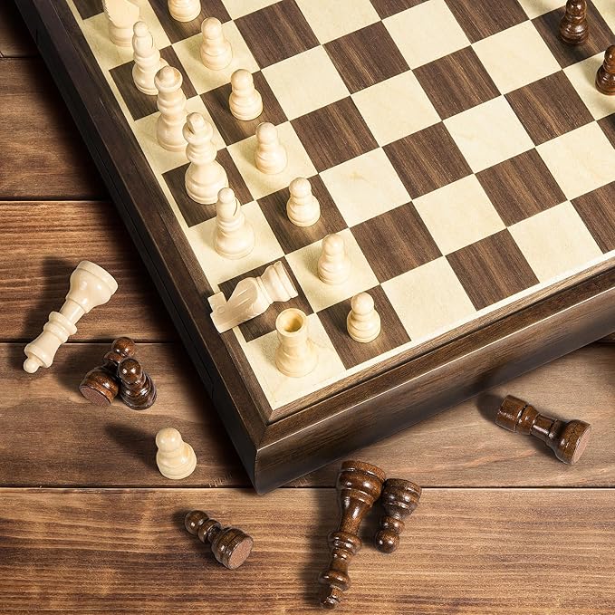 2 in 1 Magnetic Chess Set & Chinese Checkers 13" Wooden Board Game with Storage Drawer and 60 Glass Marbles + Bonus 12 Spare & 2 Extra Queens,for Kids and Adults