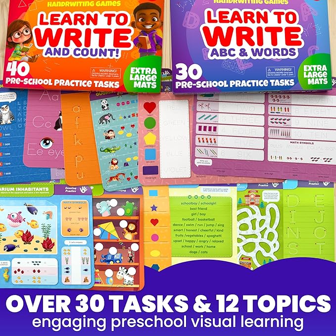 QUOKKA Busy Book Handwriting Practice for Kids - 2 Set - Learn to Write for Toddlers Age 3 4 5 - | 24 Tasks | 4 Dry Erase Markers | - Homeschool Preschool Learning Activities