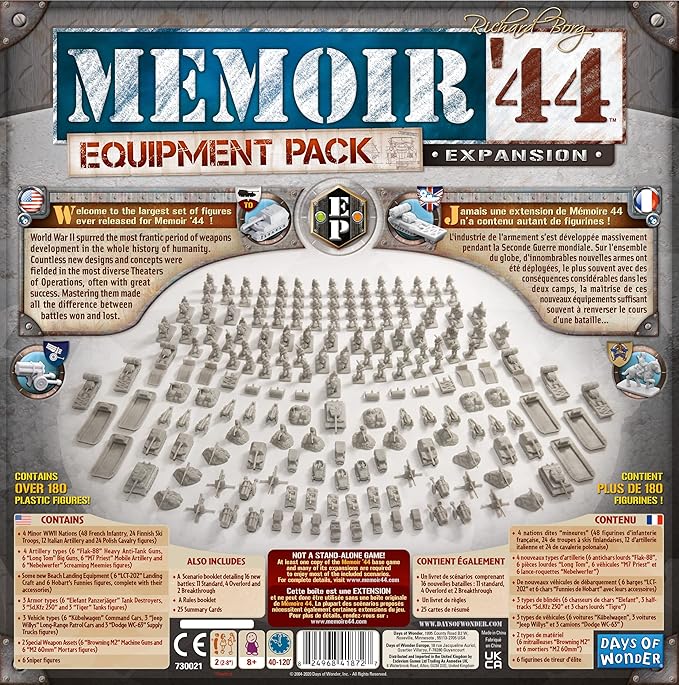 Memoir '44 Equipment Pack Board Game EXPANSION - Unleash the Power of WWII Weapons! Strategy Game for Kids & Adults, Ages 8+, 2 Players, 30-60 Minute Playtime, Made by Days of Wonder