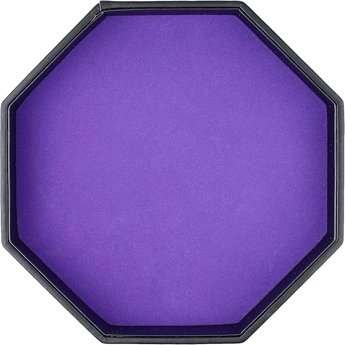 Dice Rolling Tray, Purple Felt Lined PU Leather Octagon Dice Tray for Dungeon Crawler Games