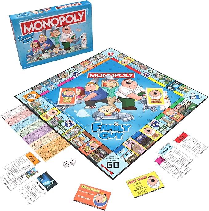 Monopoly: Family Guy Board Game, Featuring Banana Brian, Giant Chicken, Rupert and More, Buy, Sell, Trade Quahog’s Locations from McBurgertown to Wild West Ranch, Officially Licensed Family Guy Game