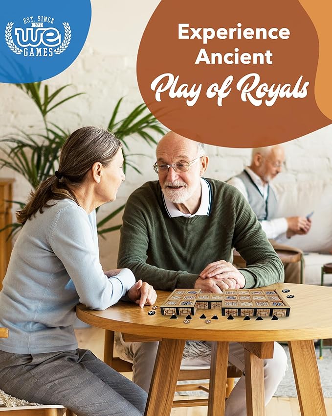 WE Games Royal Game of UR - Ancient Strategy Two-Player Board Game with 13.5” x 5.5” Wood Board & Storage Drawers, Ideal for History Enthusiasts
