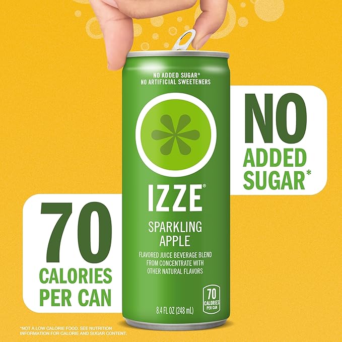 IZZE Sparkling Juice Beverage Blend, Apple, No Sugar Added, 8.4 FL OZ, 24 Cans