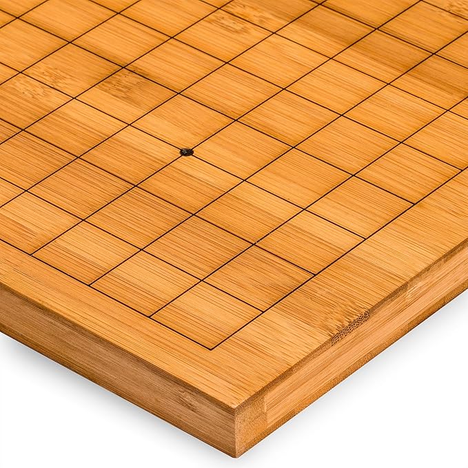 Yellow Mountain Imports Bamboo Etched Reversible 19x19 / 13x13 Go Game Set Board (0.8-Inch) with Double Convex Melamine Stones and Bamboo Bowls - Classic Strategy Board Game (Baduk/Weiqi)