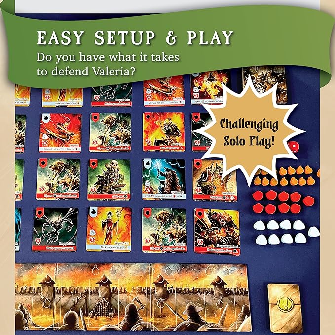 Siege of Valeria Board Game - Tower Defense Solo Board Game with Dice Rolling and Combo Cards. Single Player Fun with Fast Paced Gameplay