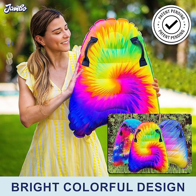 JAMBO Inflatable Surf Body Board with Handles, Boogie Board for Beach, Surfing Swimming Floating Surfboard Boards, Pool Floats Pool Beach Toy for Kids (Tie-Dye Bodyboard) - 1 Pack