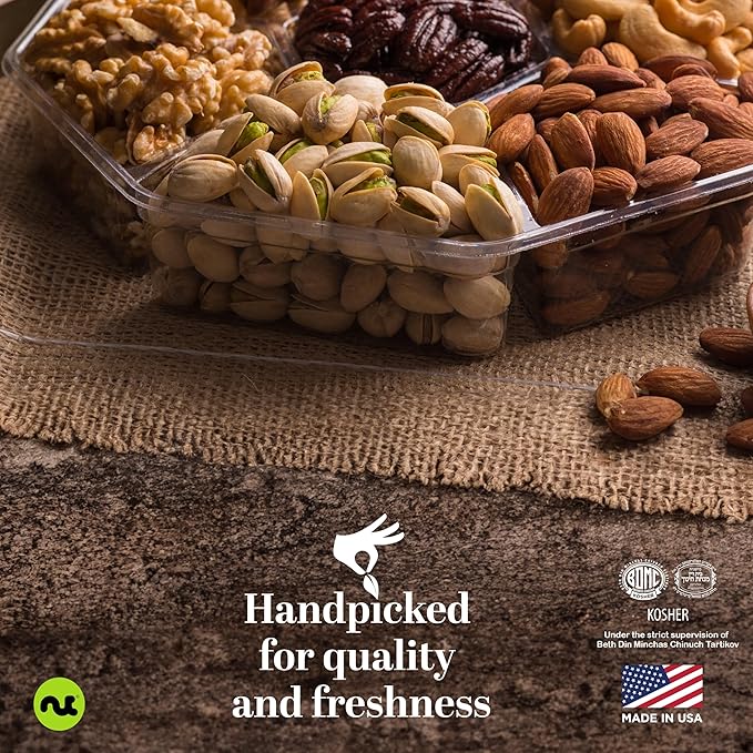 NUT CRAVINGS - Mixed Nuts Gift Basket + Green Ribbon (7 Assortments, 1 LB) Food Arrangement, Healthy Snack Care Package, Kosher