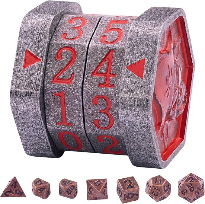 MTG Life Counter Wheel Metal Life Counter MTG Tracker, Mini Dice Set, Gift Box Packaging for Cards, MTGs Compatible Board Games, DND Game Accessories (Nickel_Red)